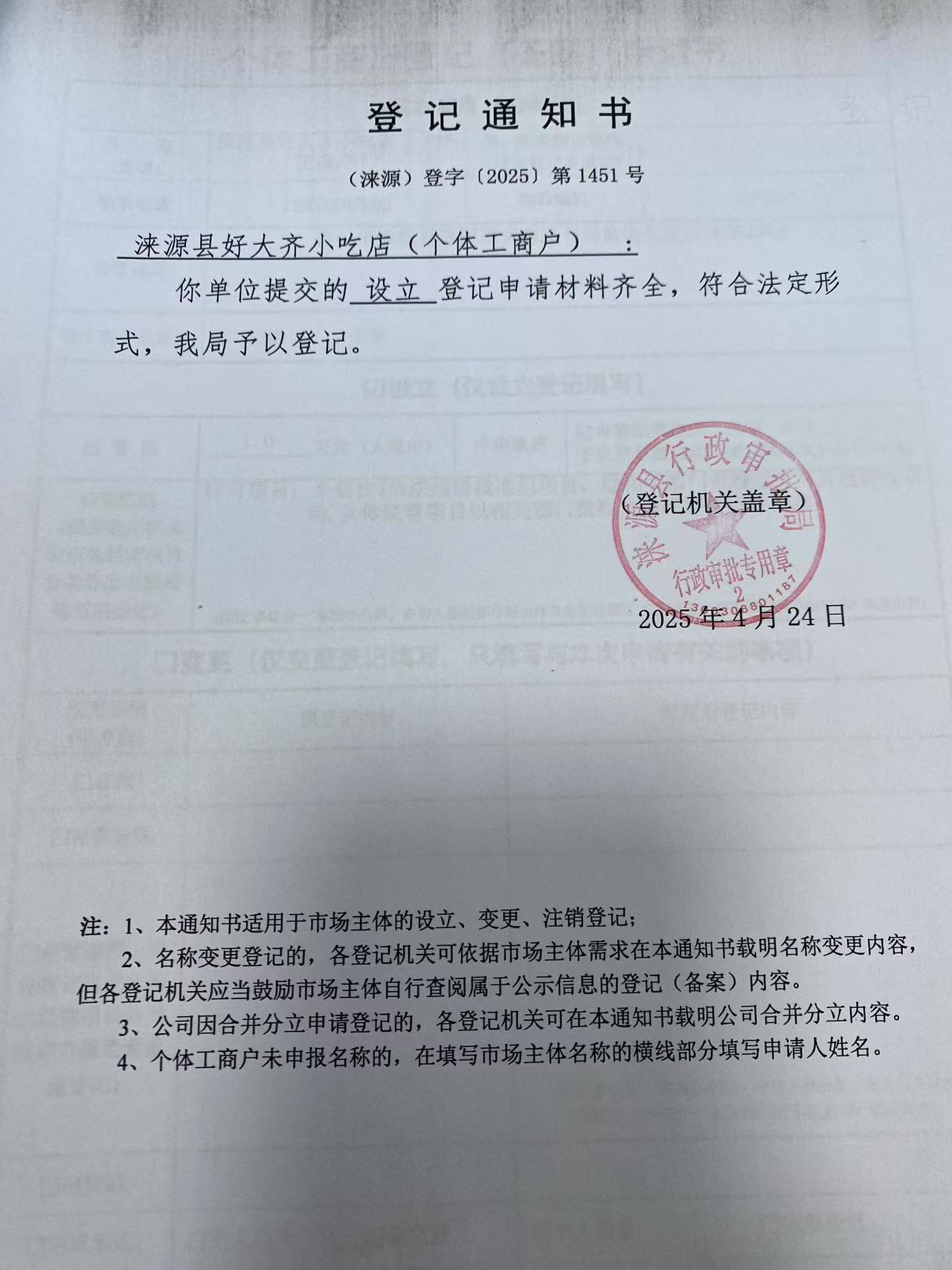 涞源县好大齐小吃店登记通知书.jpg