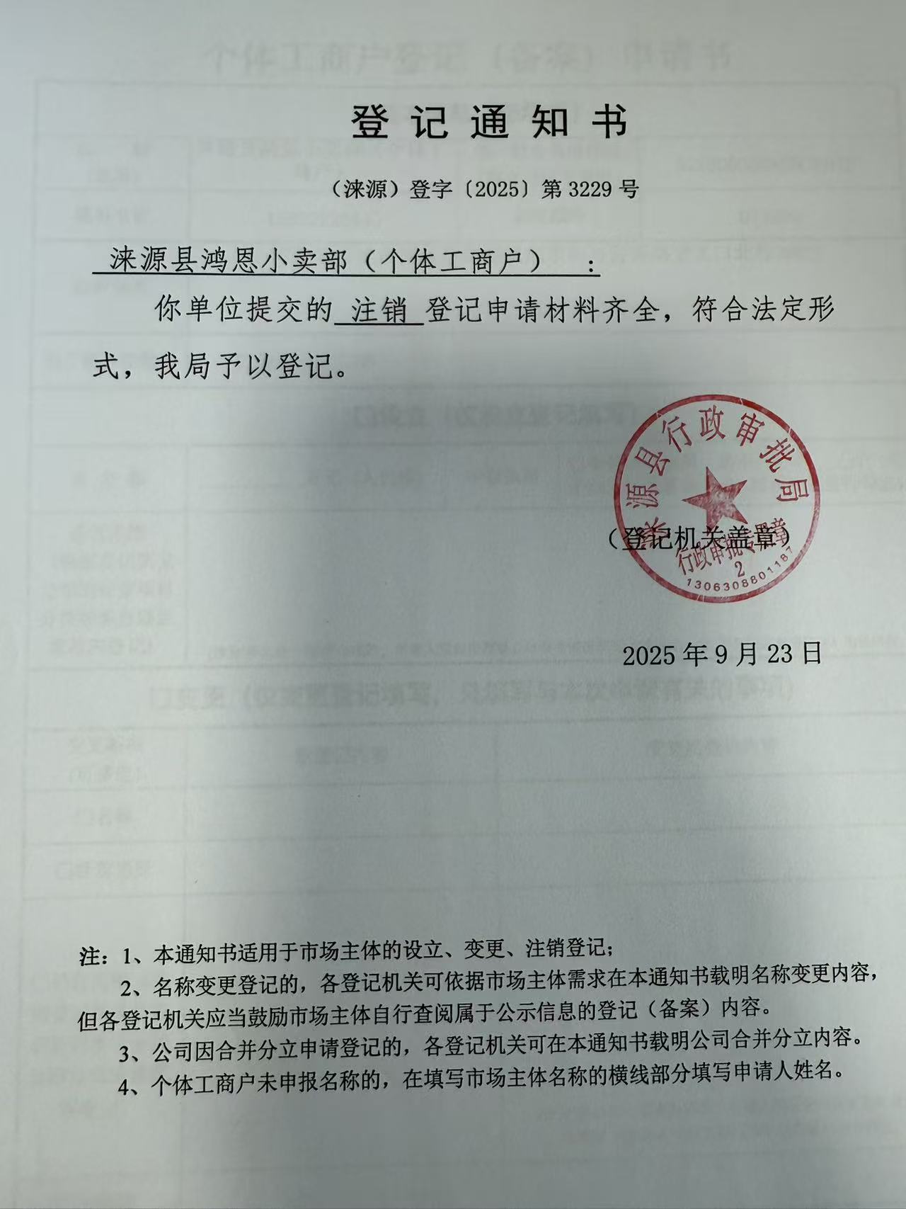 涞源县鸿恩小卖部登记通知书.jpg